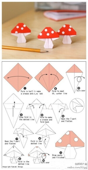 【小小折纸大文章】蘑菇~很有爱哟～