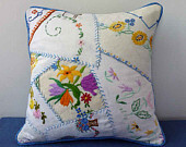 Crazy patchwork cushion cover, small and sweet, vintage hand embroidery