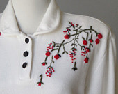 Sweater / top / white / Hand embroidery / Peter Pan collar / vintage / 60s