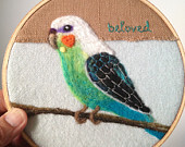 Beloved Budgie Needle Felted Embroidery Hoop Art by Val's Art Studio