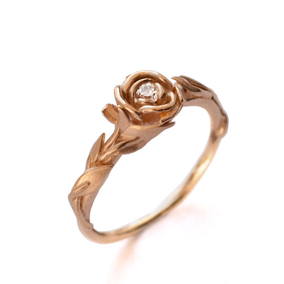 Rose Engagement Ring No.2 - 18K Rose Gold and Diamond engagement ring, engagement ring, leaf ring, flower ring, antique,art nouveau, vintage