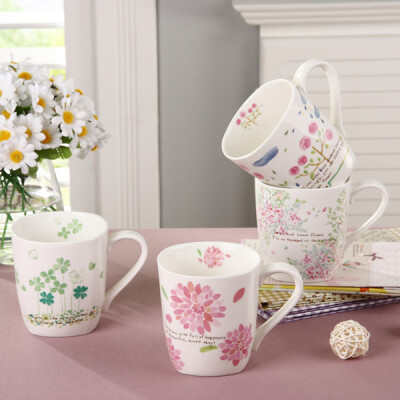 zakka创意时尚田园花卉杯 陶瓷马克杯 茶杯 牛奶杯 咖啡杯 水杯