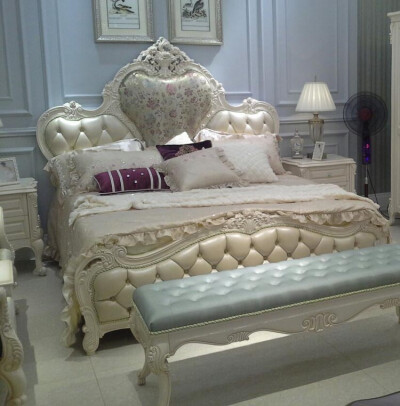 法式浪漫床，真皮大气实木床，欧式奢华卧室~ 手工镂空雕花