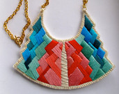 Tribal art deco necklace embroidered in beautiful pinks mint green and blues modern jewelry