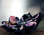 Clip: Hair Flowers, Kanzashi Alligator Hair Clip, Purple Pink and Black - Night Blossom