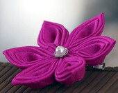 Japanese Hair Flower: Hair Clips, Pink Silk Kanzashi - Fuchsia Flower