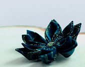 Peacock blue brooch, teal blue brooch, kanzashi brooch, teal brooch, peacock blue pin, floral brooch, mykonos blue - "Exotique"