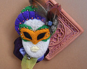 Venetian Carnival Mask Brooch, Needle Felted, Pin