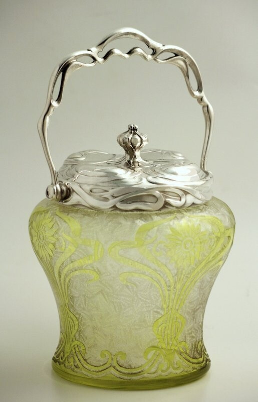 Baccarat Art Nouveau Cameo Glass Biscuit Barrel.