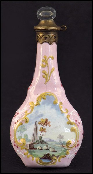 ENGLISH LATE 18TH CENTURY ENAMELED SCENT BOTTLE.