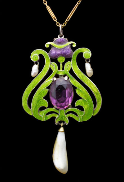 CHILD &amp; CHILD 1880-1915 Suffragette Pendant Silver Gold Enamel Amethyst Pearl