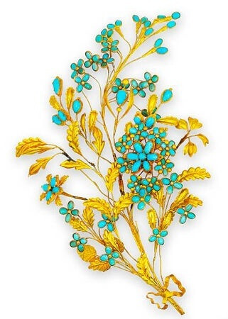 Antique 18k Gold And Turquoise Hair Ornament c.1860