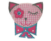 Iron on Applique Patch Gingham Cat Face