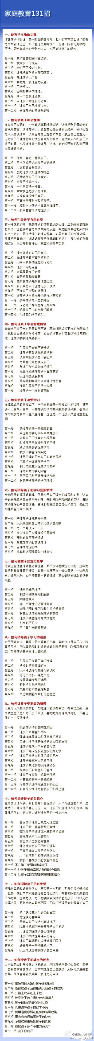 【家庭教育131招】先收藏了吧，绝对用得上~~~~（转）