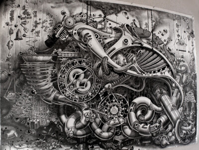 【绘画】面无表情的喜剧：超现实主义绘画的反乌托邦的未来 (18×5英尺) | 纽约艺术家 Samuel Gomez