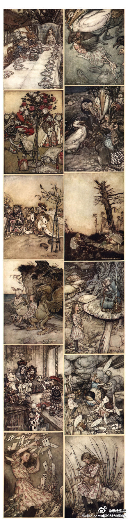 100年前的爱丽丝手稿！！——作者Arthur Rackham（1867—1939），英国著名插画艺术家。1907年《爱丽斯梦游奇境》再版，Rackham为该书绘制插图而一举成名。 