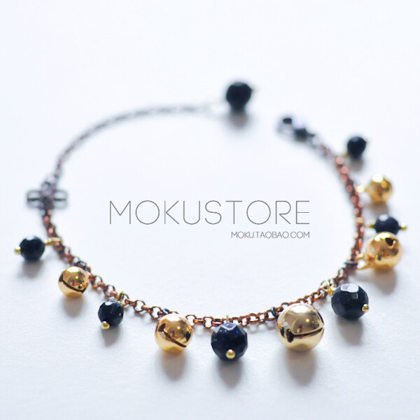 MokuStore●手工●复古 镀金铃铛+闪闪蓝砂石 手链[暗夜の铃]