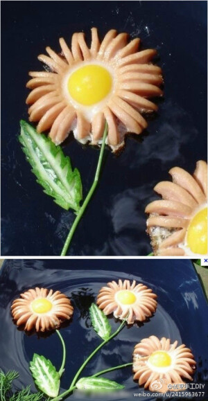 一个蛋，一根火腿肠，一片菜叶~送你一朵向日葵~~~创意手工DIY