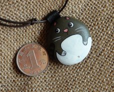 石趣部落原创手绘石头 可爱猫猫项链
