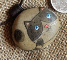 石趣部落原创手绘石头 可爱猫猫