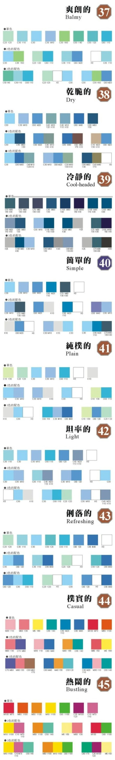 最全面的配色表和调色心理学，附带CMYK数值。