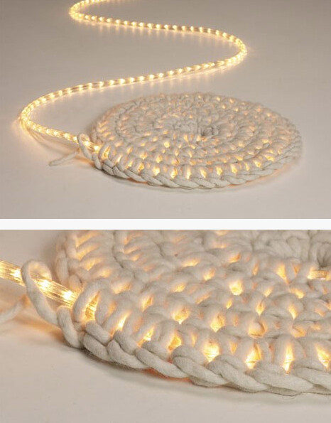 Crochet around a rope light to create a light-up rug. @ http://www.buzzfeed.com