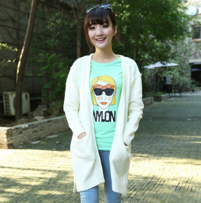 2013韩国Missdass秋装新品 中长款仿羊绒大衣开衫针织毛衣外套女