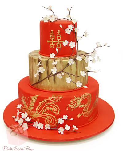 Double Happiness Plum Blossom Wedding Cake