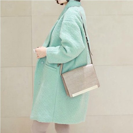 【包邮】韩国薄荷绿宽松西装毛呢外套