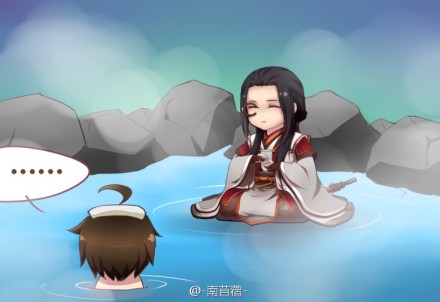 #古剑奇谭二# #谢衣#【51：师傅……您下来泡温泉可好……】【谢衣2.0：不用了，为师这么浮着便好】@一片菜叶叶_厌倦期好想放假 都是你的错！【木头什么的浮起来了！】啊……又到了放冷梗的季节了啊……#你们谁说想看谢衣泡温泉的#