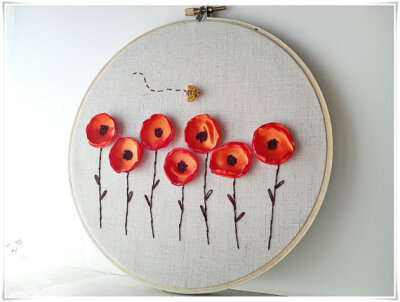 Embroidery wall hoop art Poppy Flower by KawaiiSakuraHandmade