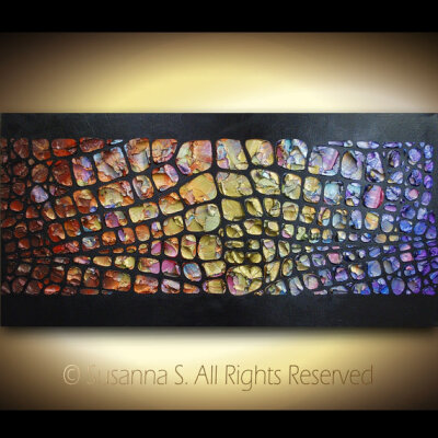 Abstract Painting - Original Large Canvas Multicolored Modern Textured Painting by Susanna 48x24 MADE2ORDER