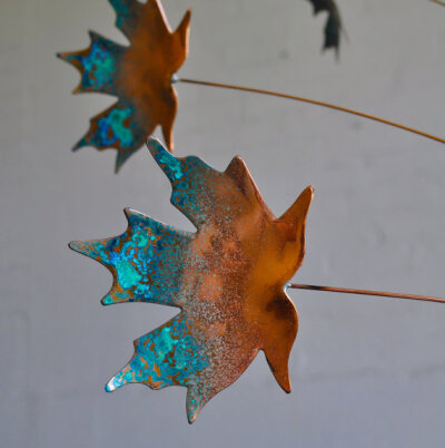 Copper Mobile Art - Handmade Maple Leaf Mobile