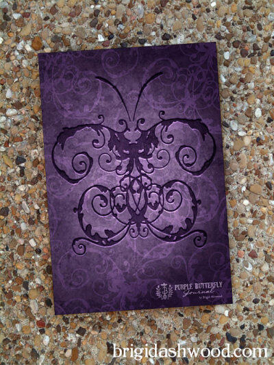 Shabby Chic Vintage Journal Sketch Blank Book - Purple Damask Butterfly