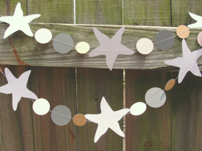 Sewn Paper Starfish Garland, Beach Wedding Decor Neutrals, 8 feet