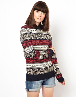 Image 1 of Pop Boutique Snowflake and Stripe Knitted Jumper