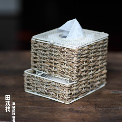 麻绳纸巾盒高档车用抽纸盒田园风餐巾纸盒可爱置物盒创意收纳盒