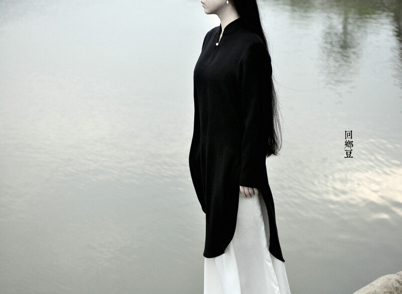 《梦中因》回乡豆原创 中式改良立领上衣 黑色进口天丝中国风长衫