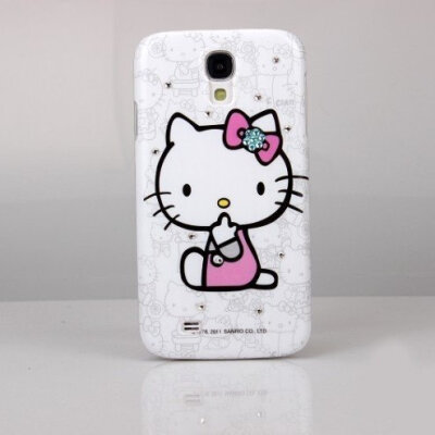 Hello Kitty 三星S4手机壳 可爱KT猫卡通i9500保护壳 水钻外壳 女