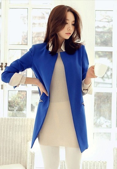 2013秋装新款女装韩版通勤修身气质显瘦时尚中长款撞色小西装外套