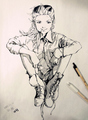 四行同学的手绘人物线稿作品分享