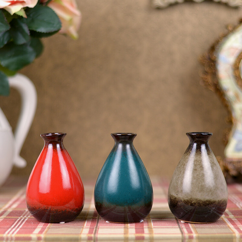 现代中式家居装饰香薰瓶窑变陶瓷瓶餐桌小摆迷你花瓶