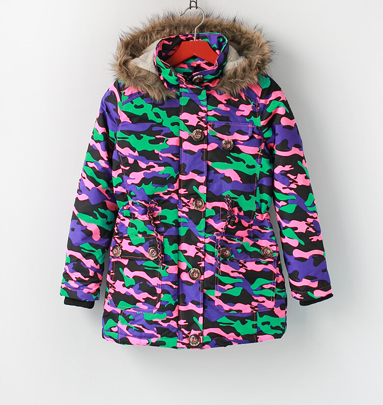 guop高品绚彩迷彩收腰夹棉加厚连帽防风滑雪衫/棉衣外套