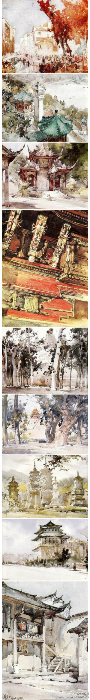 建筑师 华宜玉 水彩作品欣赏。  