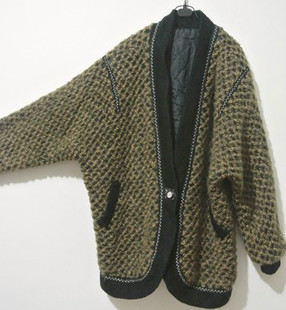 vintage复古古着文艺艺术范日式森系菠萝银线大毛衣外套