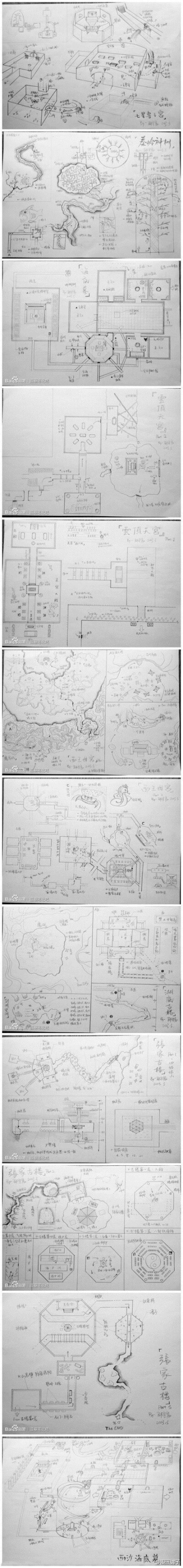 【盗墓地图】上海财经大学90后大学生，根据南派三叔原小说《盗墓笔记》的描写，绘制盗墓笔记全套地图，真实还原了书中的盗墓空间和场景，精细制图让网友叹为观止，骨灰级发烧友称之为神作，连建筑系学生都赞不绝口！…