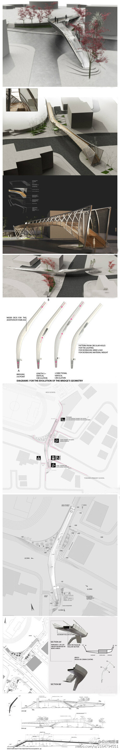 塞浦路斯的EP建筑事务所从200多个参赛公司中脱颖而出，赢得该国帕福斯市的人行天桥竞赛的头奖。EP建筑事务所为这个竞赛准备了两个方案，另外一个方案夺得了第三名。天桥横跨街道联系隔街而临的两所学校。EP建筑事务所设计的天桥造型优美流畅，实现无障碍通行。（转）