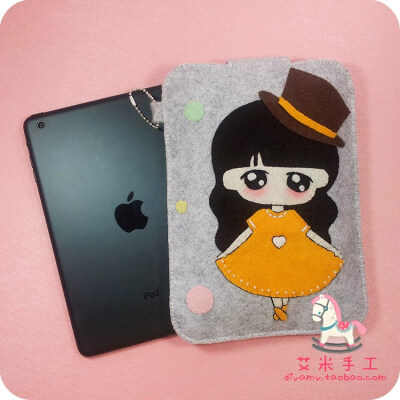 原创不织布材料包diy手工布艺 IPAD&amp;MINI包套 卡通女孩小礼帽