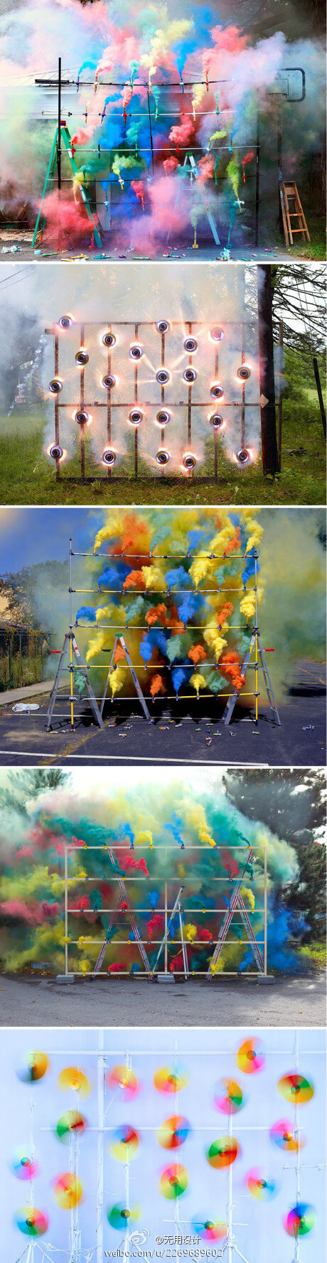 瑞士的视觉艺术家Olaf Breuning日前在不同的街口摆放了彩色喷雾的装置，用斑斓的颜色表达自己的艺术观念。