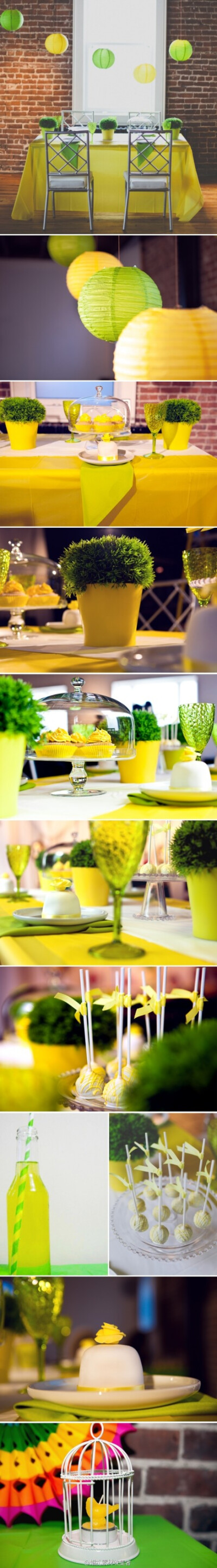 #婚礼色彩# 柠檬黄和柠檬绿的夏季餐桌装饰灵感--柠檬黄和柠檬绿清新明快，给人以自然的感觉。 http://t.cn/zRlEeeD (共10张图片) 收集于@最佳婚礼灵感
